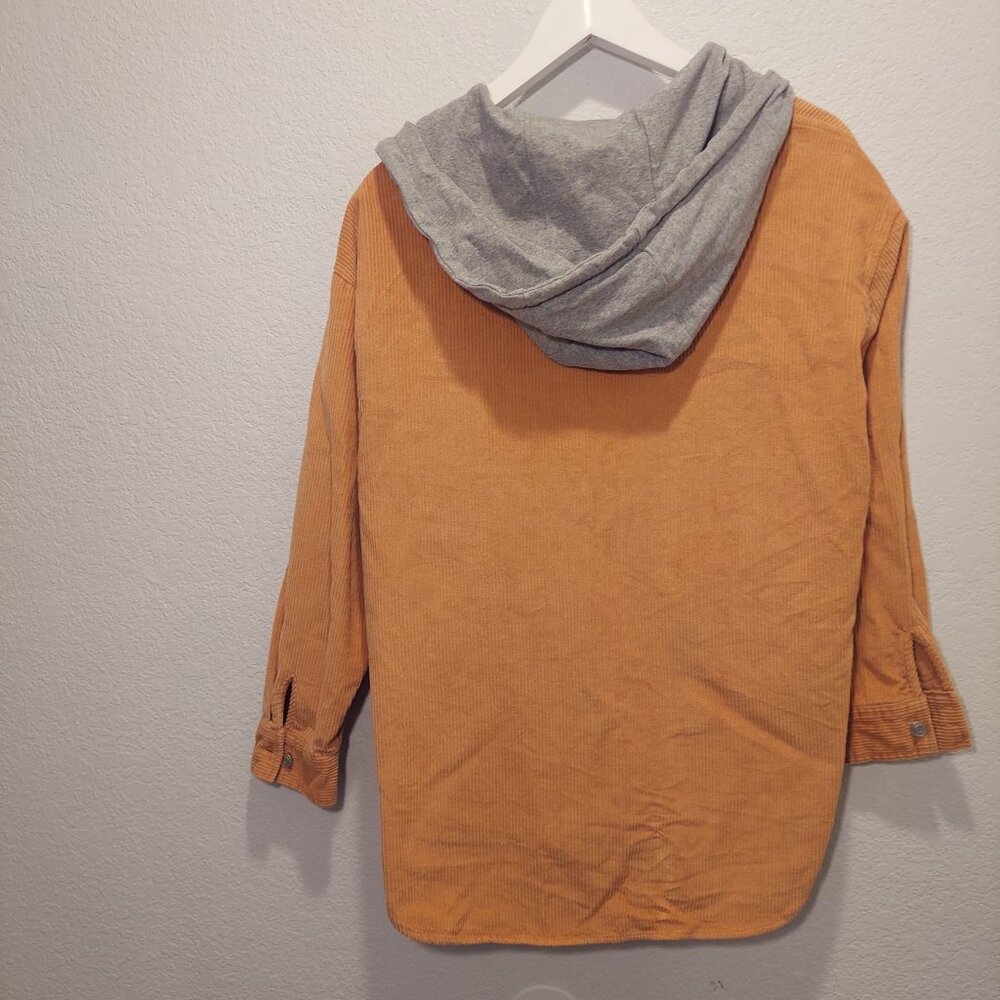 Corduroy Hooded Shirt Jacket Utility Chic Overshirt Casual Layering Shacket - Picture 6 of 10